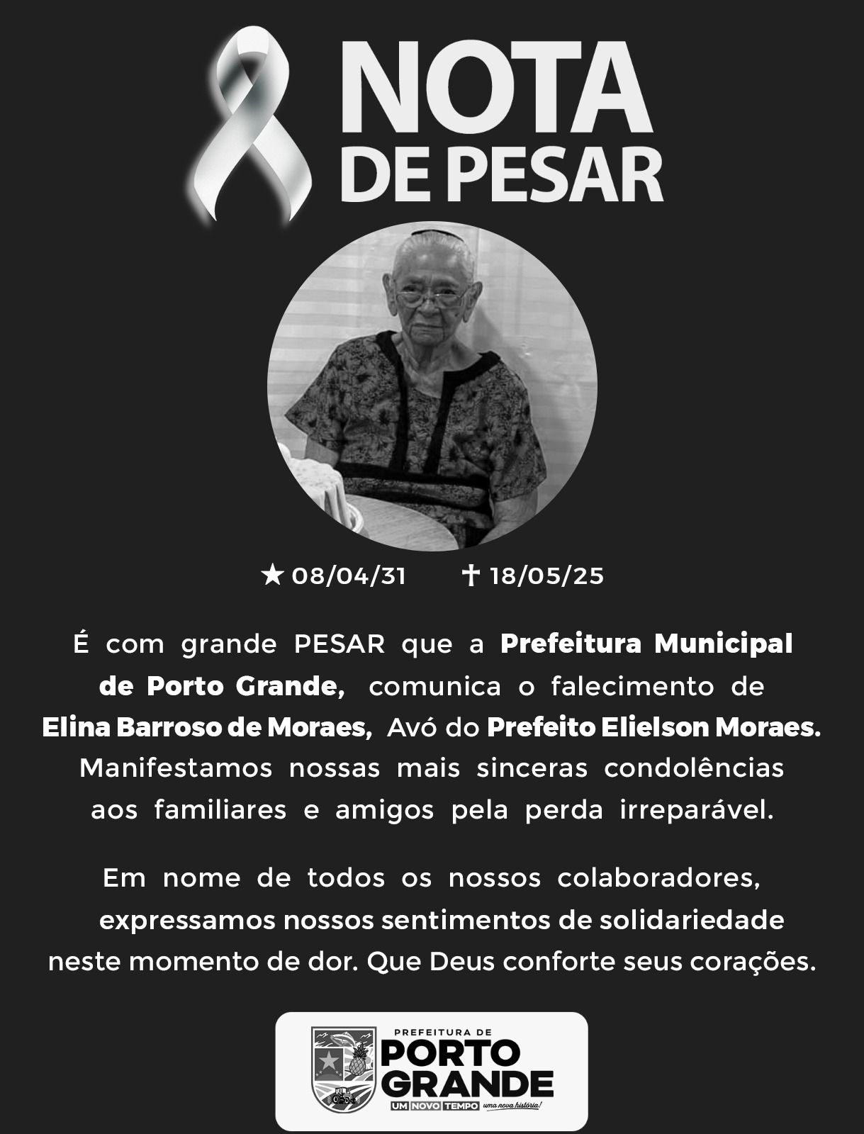 NOTA DE PESAR - DONA ELINA BARROSO